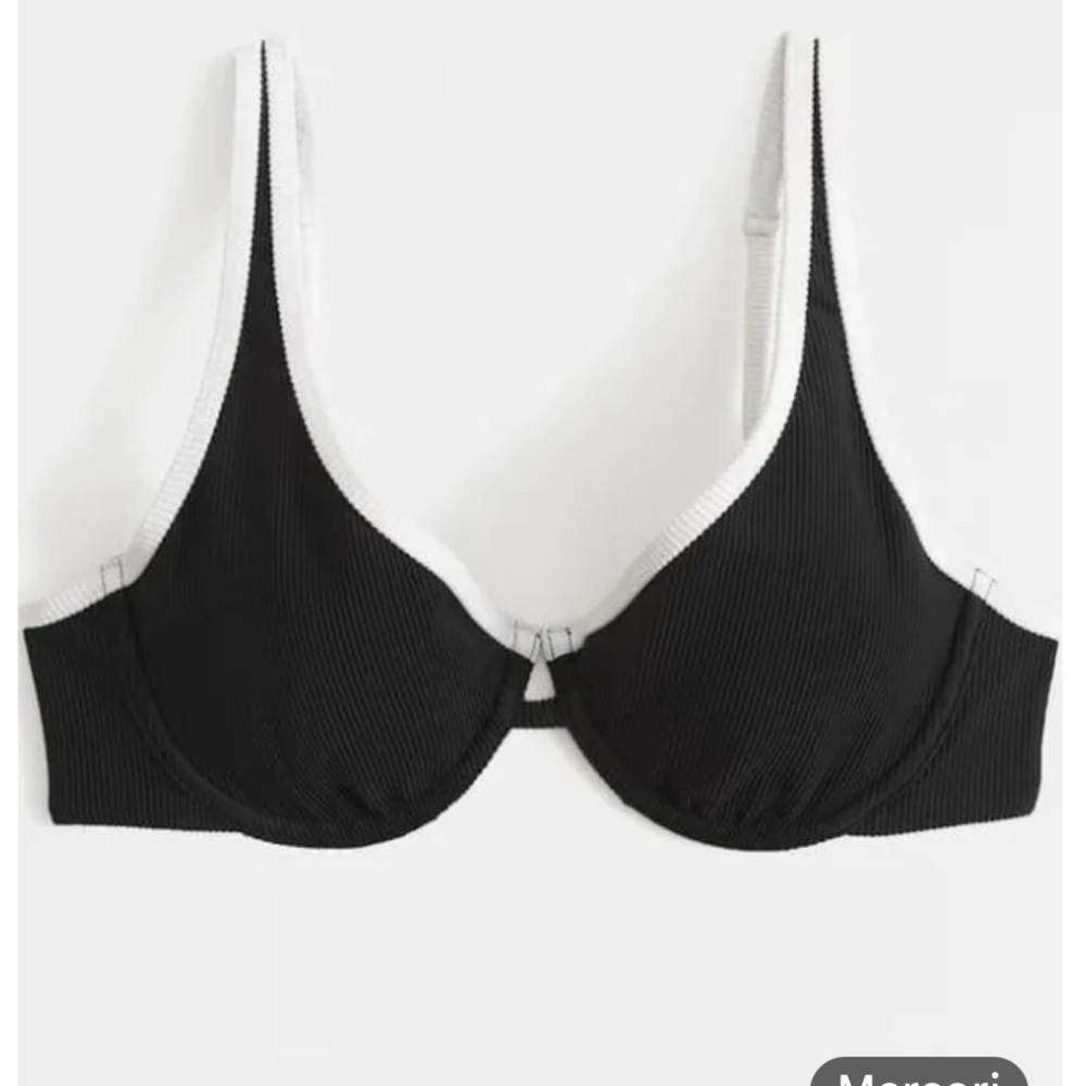 Abercrombie & Fitch Black and White Bikini Top and Black Mid-Rise Bottoms